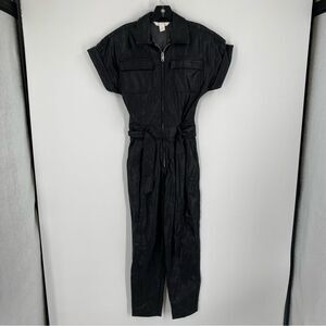 H&M Short Sleeve Zipper Front Faux Leather Black Jumpsuit size 0